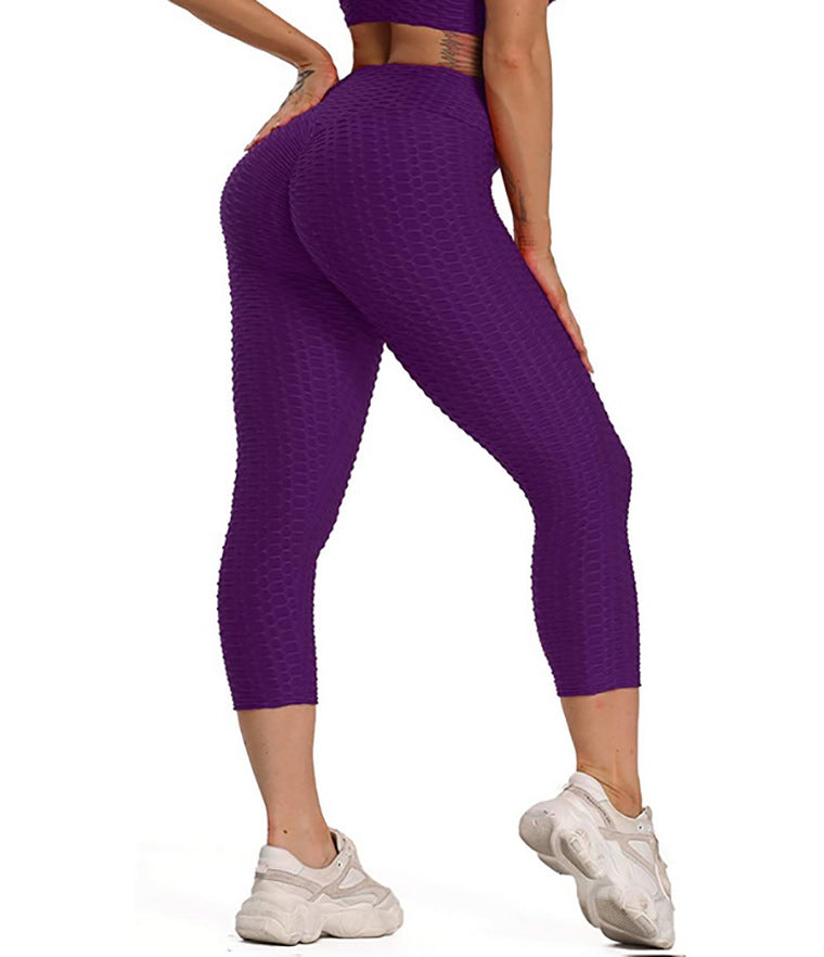 Breathable Padded Base Seven-Point Fine Bubble Jacquard Yoga Pants