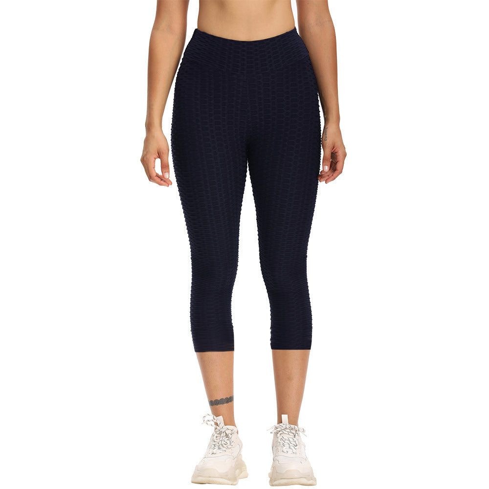 Breathable Padded Base Seven-Point Fine Bubble Jacquard Yoga Pants