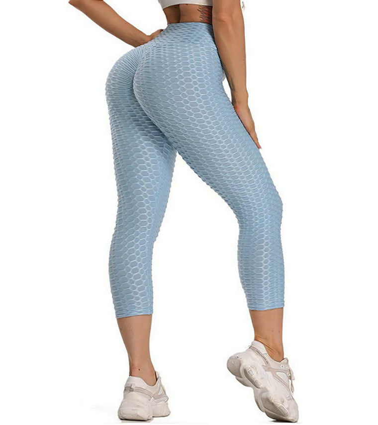 Breathable Padded Base Seven-Point Fine Bubble Jacquard Yoga Pants