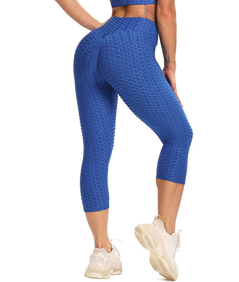 Breathable Padded Base Seven-Point Fine Bubble Jacquard Yoga Pants