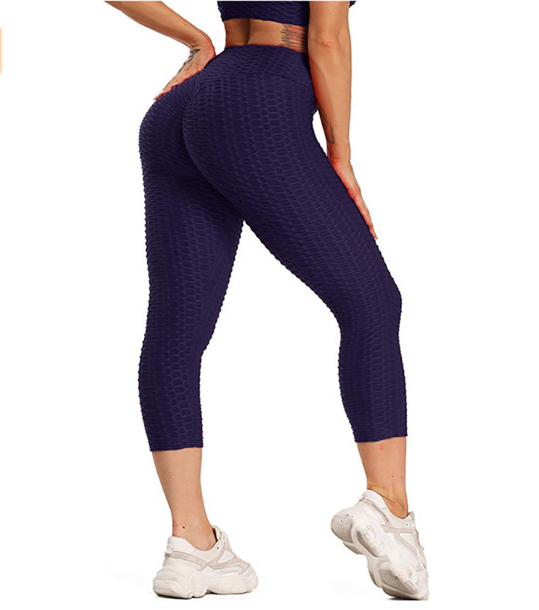 Breathable Padded Base Seven-Point Fine Bubble Jacquard Yoga Pants